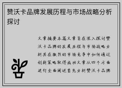 赞沃卡品牌发展历程与市场战略分析探讨